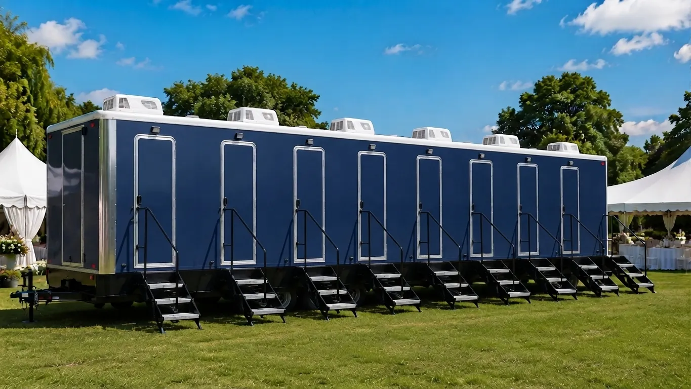 8 stall restroom trailer from our Merced fleet